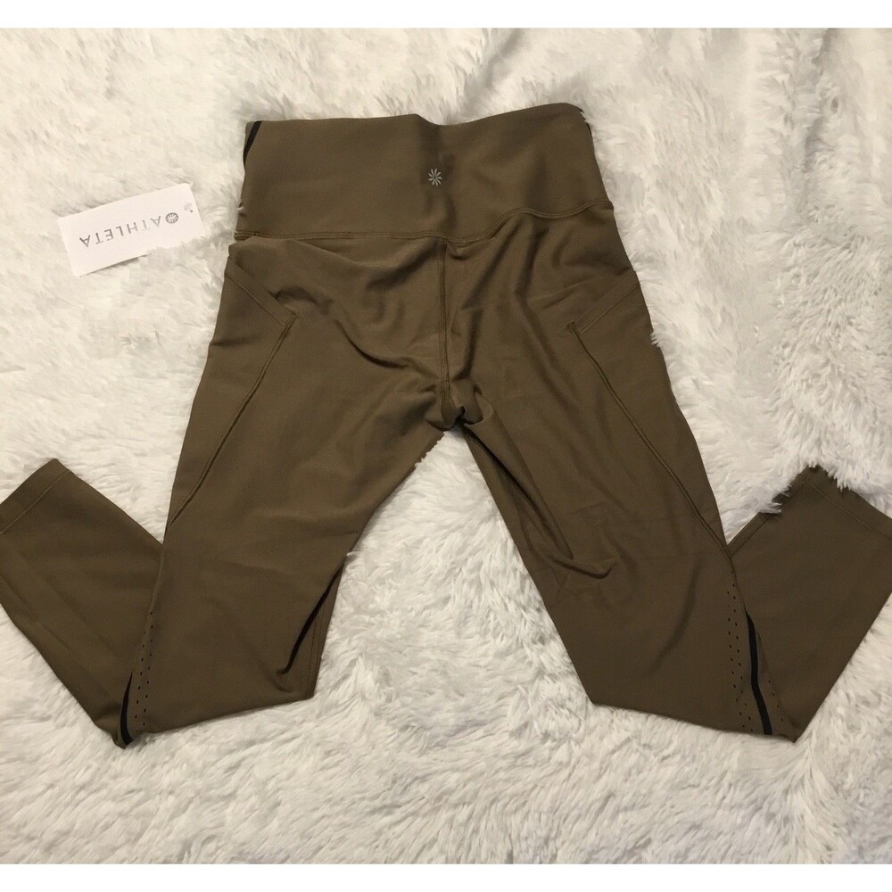 Athleta Interval Stash Tipped Laser cut 7/8 Tight Womens Green Leggings